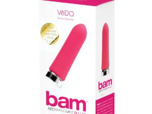 VeDO Bam Rechargeable Bullet Vibrator - Pink Silicone Stimulator with 10 Vibration Modes