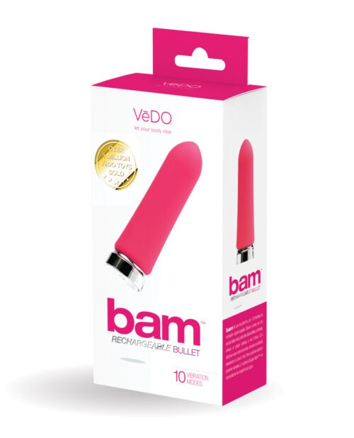 VeDO Bam Rechargeable Bullet Vibrator - Pink Silicone Stimulator with 10 Vibration Modes