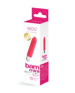 VeDO Bam Mini Rechargeable Bullet Vibe - Pink | Powerful 10 Vibration Modes, Discreet & Waterproof