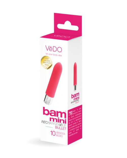 VeDO Bam Mini Rechargeable Bullet Vibe - Pink | Powerful 10 Vibration Modes, Discreet & Waterproof