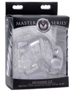 Master Series Detained 2.0 Restrictive Chastity Cage with Nubs – Clear, TPR Material