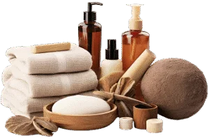 Massage oil bottle on white background