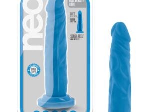 Blush Neo Dual Density 7.5" Cock in Neon Blue – Realistic Vibrating Dildo with Suction Cup Base and Harness