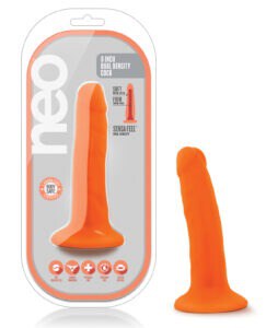Blush Neo Dual Density 6" Neon Orange Vibrating Dildo with Suction Cup Base