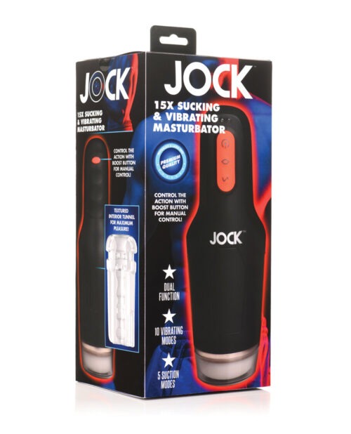 Curve Toys Jock 15x Sucking & Vibrating Masturbator – Realistic Size, Multi-Speed & Pattern Vibrations, Soft TPE and Silicone Construction