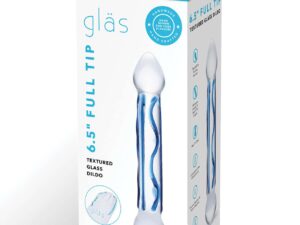 Glas 6.5 inch Tip Textured Glass Dildo with Blue Finish
