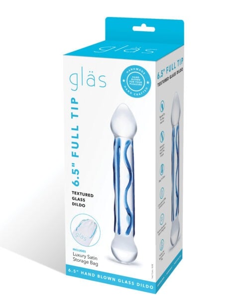 Glas 6.5 inch Tip Textured Glass Dildo with Blue Finish
