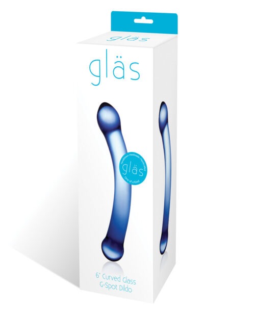 Glas 6" Curved G-Spot Glass Dildo - Blue by Glas