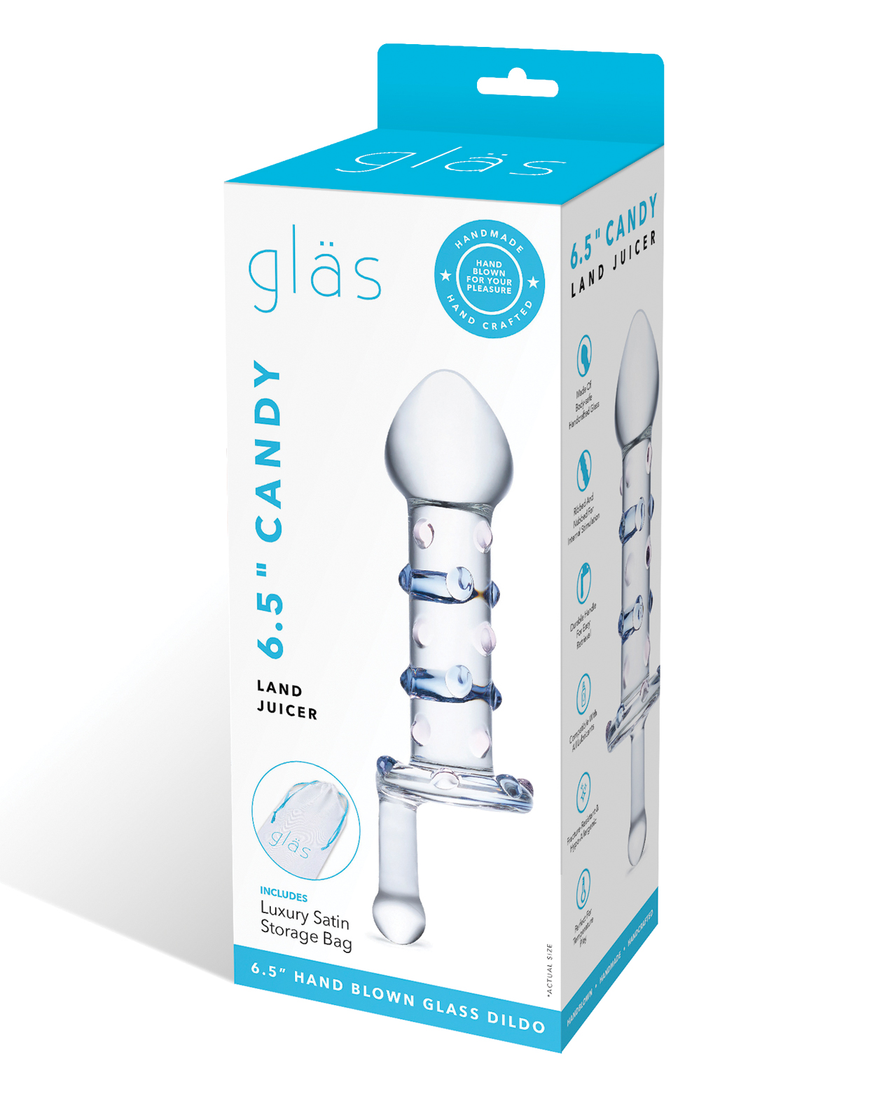 Glas Candy Land Juicer Glass Dildo - Handblown, Hypoallergenic, 6.5 Inches Overall Length