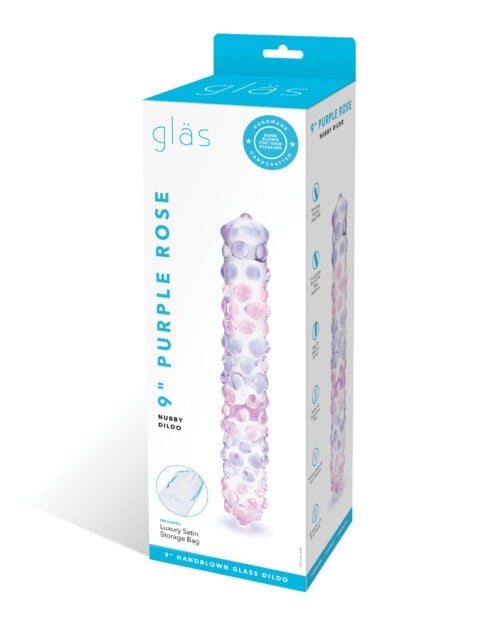 Glas 9" Purple Rose Nubby Glass Dildo - Electric