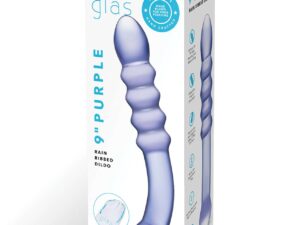 Glas Purple Rain Ribbed Glass Dildo with G-Spot Curved Tip and Control Handle