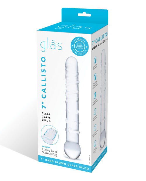 Glas Callisto Clear Glass Dildo – Handblown G-Spot Stimulator with Spiraled Ridges and Handle for Maximum Pleasure