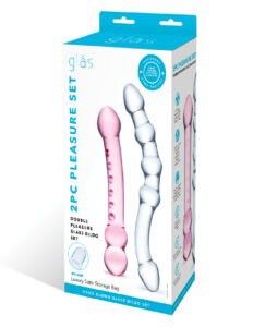 Glas 2-Piece Double Pleasure Glass Dildo Set – Elegant Clear Glass with Textured Designs for Sensual Play