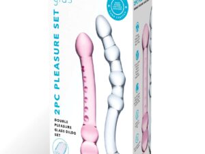 Glas 2-Piece Double Pleasure Glass Dildo Set – Elegant Clear Glass with Textured Designs for Sensual Play