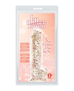 Glittergasm 8.5 Inch Ballsy Dildo in Red, Gold, and Orange with Luxe Glitter Finish