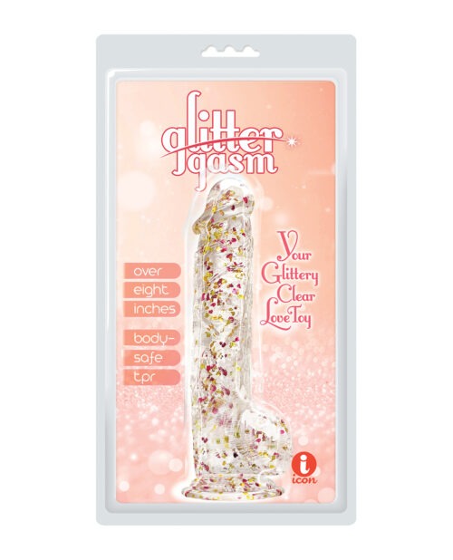 Glittergasm 8.5 Inch Ballsy Dildo in Red, Gold, and Orange with Luxe Glitter Finish