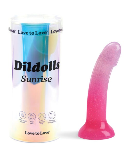 Love to Love Dildolls Sunrise - Fuchsia | Silicone Curved Dildo with Suction Cup and Glitter Finish