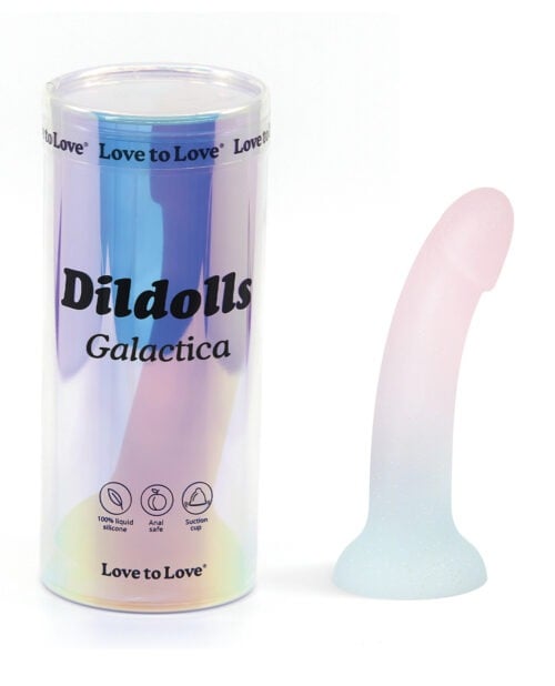 Love to Love Silicone Dildolls Galactica - Unicorn Color with Glitter, Curved Silicone Design for G-Spot and Harness Compatibility