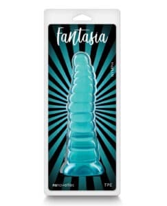 NS Novelties Fantasia teal ribbed TPE dildo in its retail package