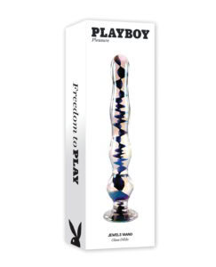 Playboy Pleasure Jewels Wand glass dildo in its tall retail box