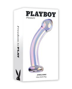 Playboy Pleasure Jewels King Glass Dildo - Clear with Iridescent Finish and Flared Rabbit Head Base