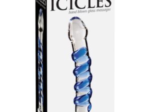 Icicles No. 5 Hand Blown Glass Massager by Pipedream Products - Clear with Blue Swirls