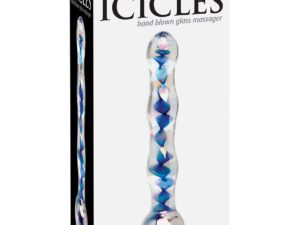 Icicles No. 8 Hand Blown Glass Massager by Pipedream Products - Clear with Blue Swirls