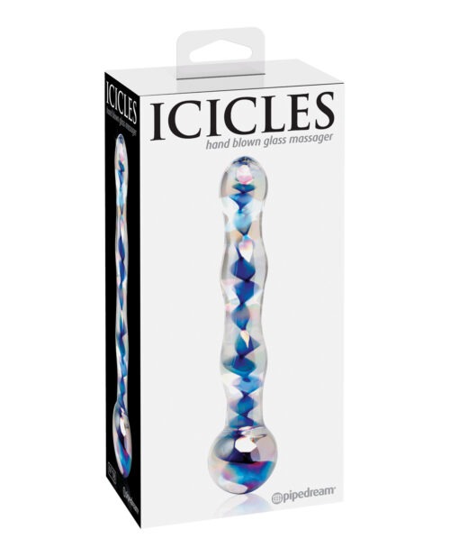 Icicles No. 8 Hand Blown Glass Massager by Pipedream Products - Clear with Blue Swirls