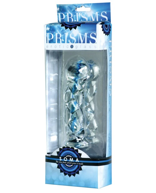 Prisms Erotic Glass Soma Twisted Dildo - Blue and Clear Borosilicate Glass