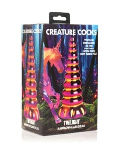 Creature Cocks Twilight Rainbow Glass Dildo – Borosilicate Glass, Iridescent Pink and Gold, 6.3 Inches