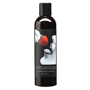 Earthly Body Edible Massage Oil – Hemp Seed & Strawberry Scent, 8 oz
