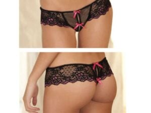 Rene Rofe Crotchless Lace Thong with Bows - Medium/Large