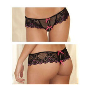 Rene Rofe Crotchless Lace Thong with Bows - Medium/Large