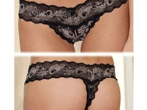 Rene Rofe Crotchless Lace V-Thong Small/Medium