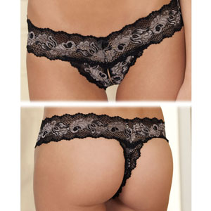 Rene Rofe Crotchless Lace V-Thong Small/Medium