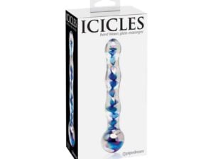 Male Power Icicles No. 8 Wavy 7-inch Glass Dildo in Blue and Clear