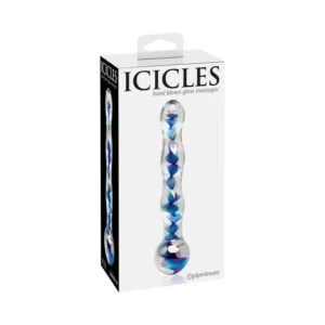 Male Power Icicles No. 8 Wavy 7-inch Glass Dildo in Blue and Clear