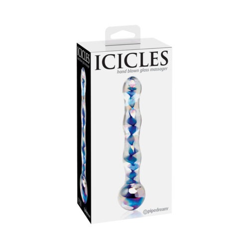 Male Power Icicles No. 8 Wavy 7-inch Glass Dildo in Blue and Clear