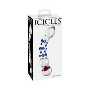 Pipedream Icicles No. 18 Curved Textured 7.5-inch Glass Dildo - Blue, Red, Clear