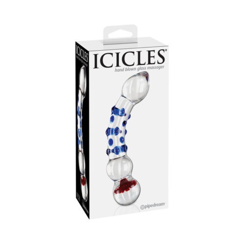 Pipedream Icicles No. 18 Curved Textured 7.5-inch Glass Dildo - Blue, Red, Clear