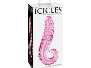 Pipedream Icicles No. 24 Curved Textured 6-Inch Glass Dildo with Handle in Pink