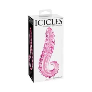 Pipedream Icicles No. 24 Curved Textured 6-Inch Glass Dildo with Handle in Pink