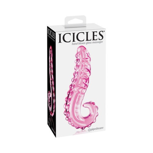Pipedream Icicles No. 24 Curved Textured 6-Inch Glass Dildo with Handle in Pink