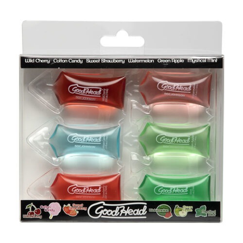 Doc Johnson Good Head Pillow Pack - 6 Assorted Flavored Oral Sex Gels, .25 oz Each
