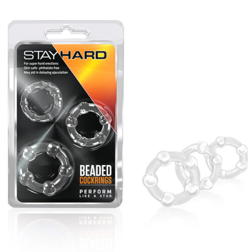 Blush Stay Hard Beaded Cockring 3-Piece Set - Adjustable Sizes for Enhanced Performance