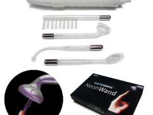 KinkLab Neon Wand Electrosex Kit (White Handle, Purple Electrodes) by Stockroom.com
