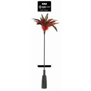 Sportsheets Sex & Mischief Feather Slapper Dual-Ended Tickler Crop Black/Red, Part Number SS10062