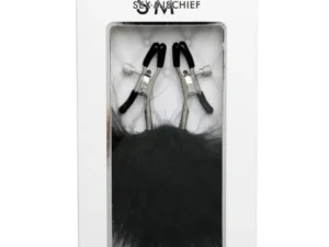 Sportsheets Sex & Mischief Adjustable Feathered Nipple Clamps Black - SS10082