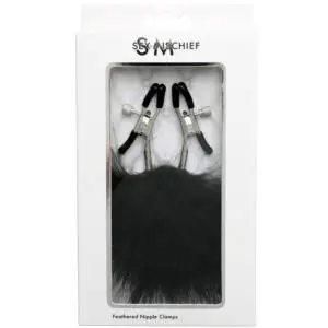 Sportsheets Sex & Mischief Adjustable Feathered Nipple Clamps Black - SS10082