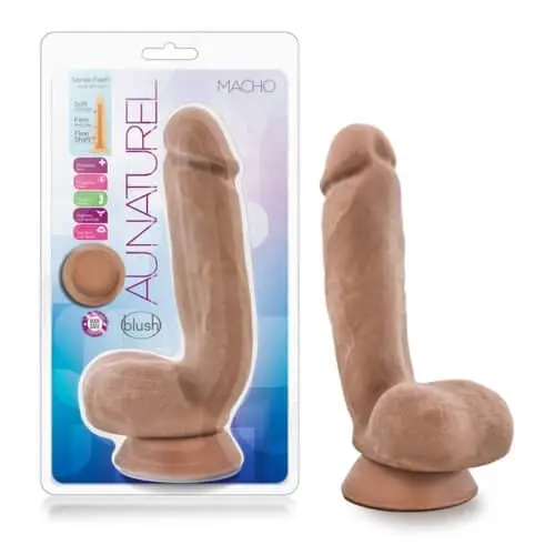 Blush Au Naturel Macho 8.5-Inch Posable Dual Density Dildo with Balls - Tan